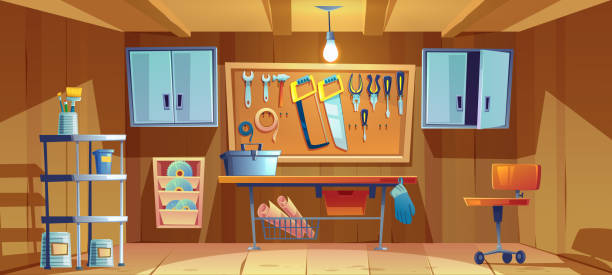 Workshop bench with tools
